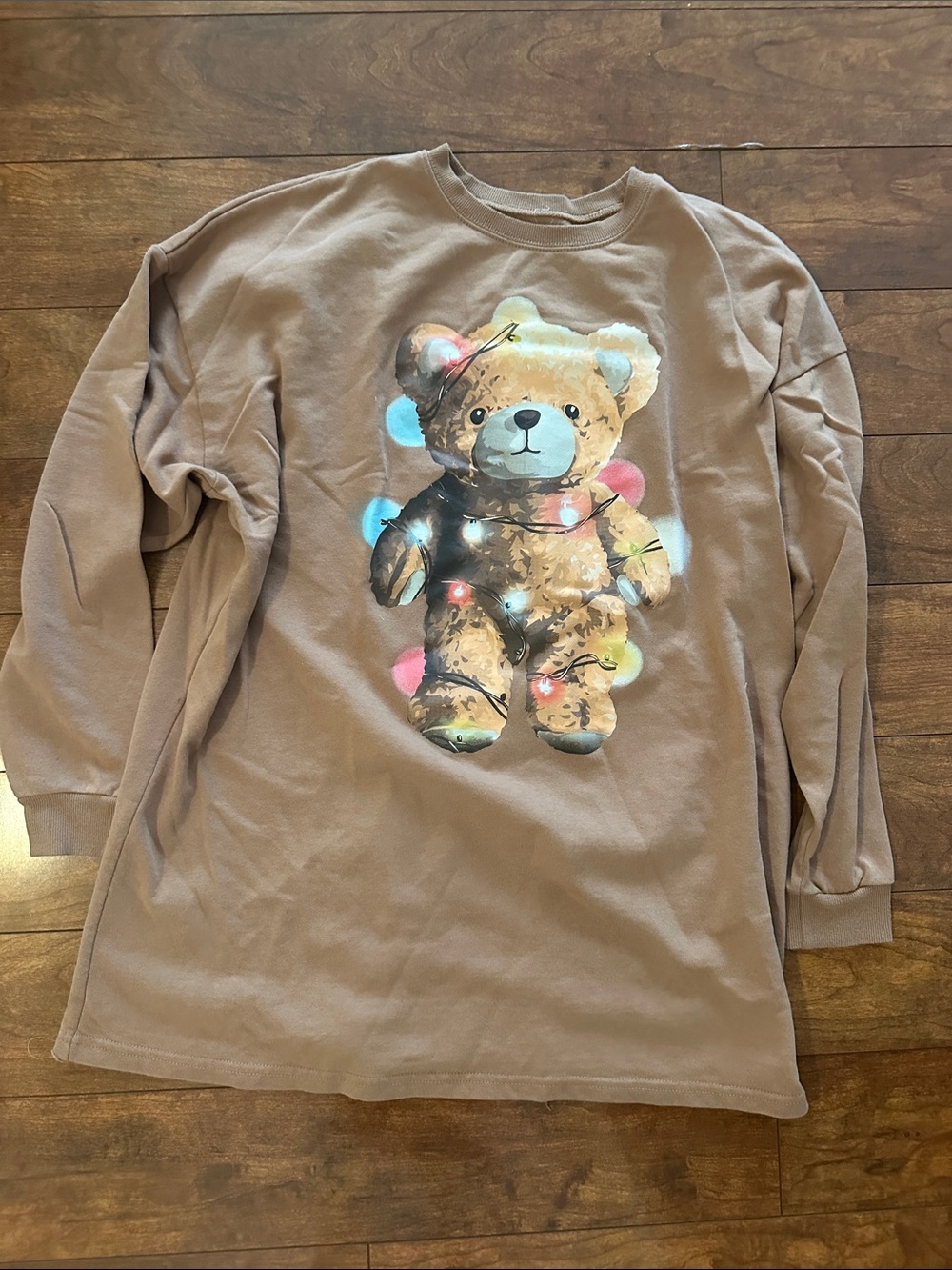 Tunic style holiday teddy bear lights sweatshirt long sleeve shirt